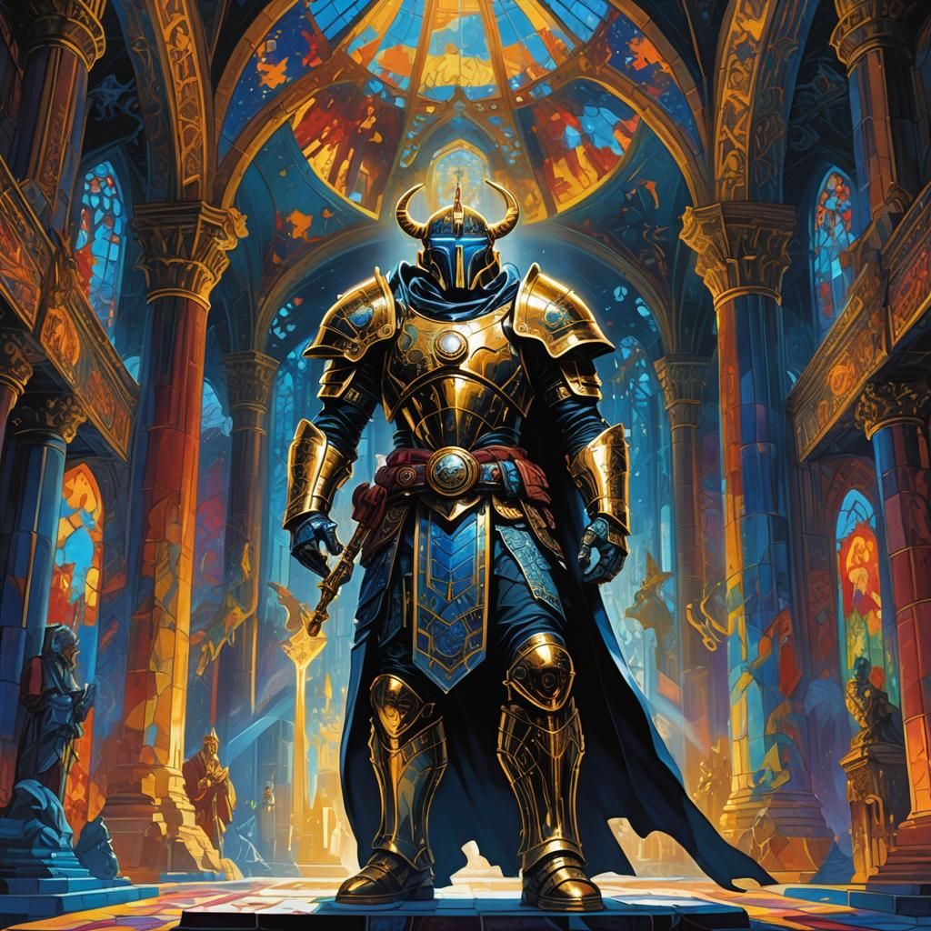 Duergar Cleric in a Dark Temple, Peter Max Style