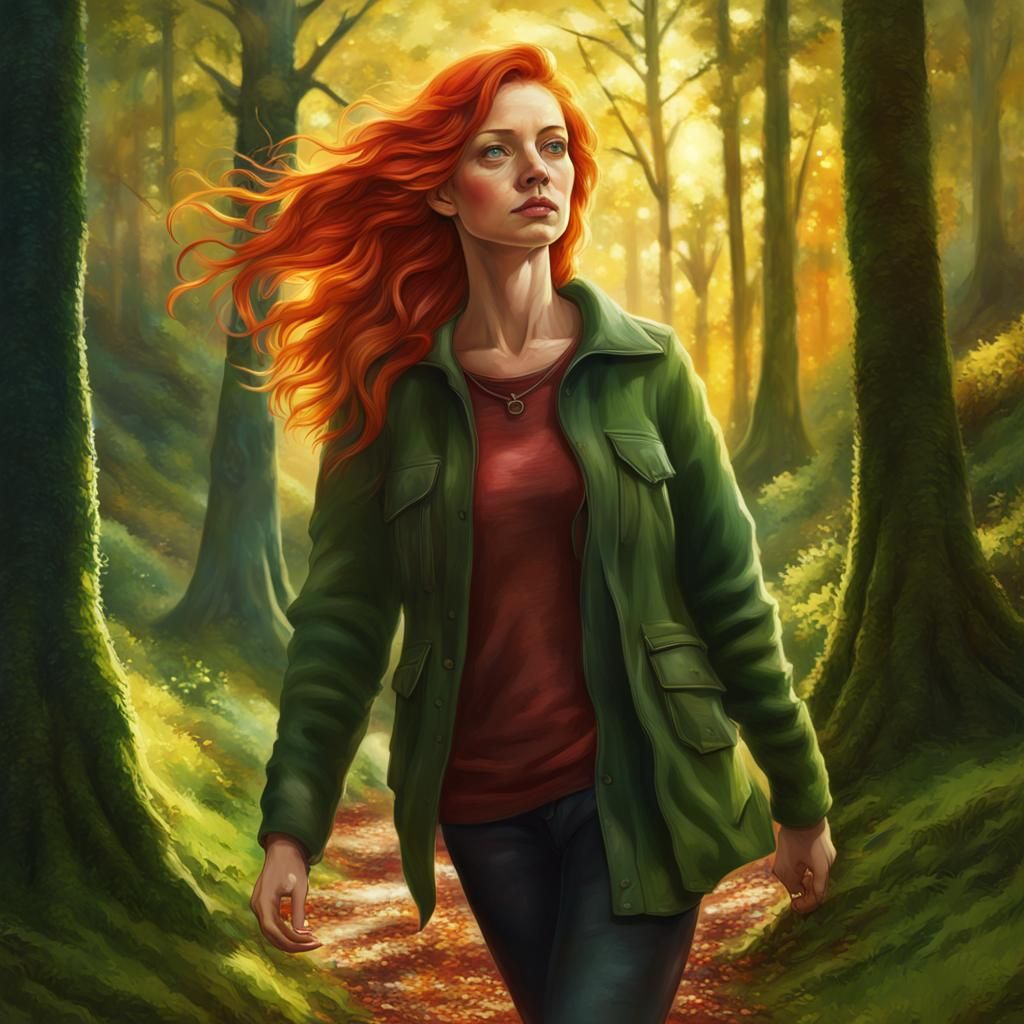 Woman in Autumn Outfit on Forest Path
