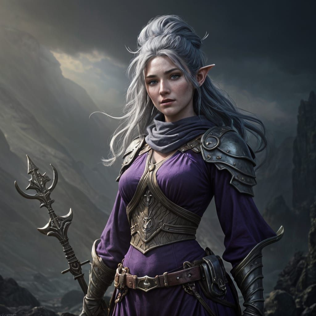 Happy Skinny Gnome Woman in Dark Fantasy Style