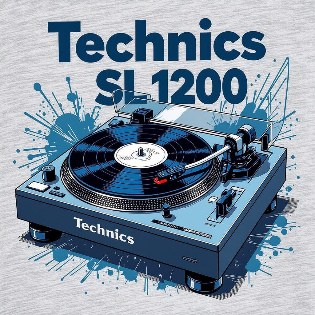 Technics SL1200 Turntable Blueprint on T-Shirt