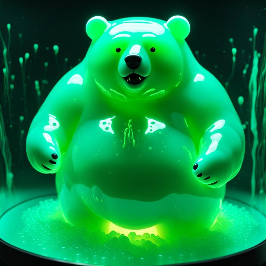 Bioluminescent Bear in Slime Spring: 3D Render