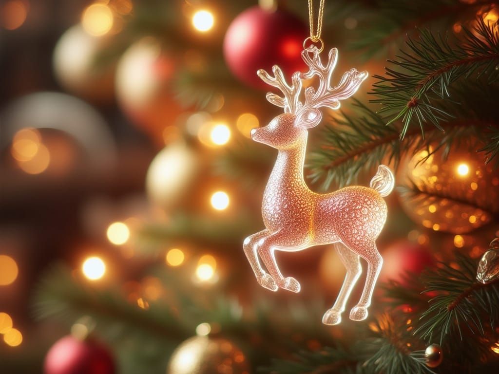 Sparkling Crystal Reindeer Ornament on Christmas Tree