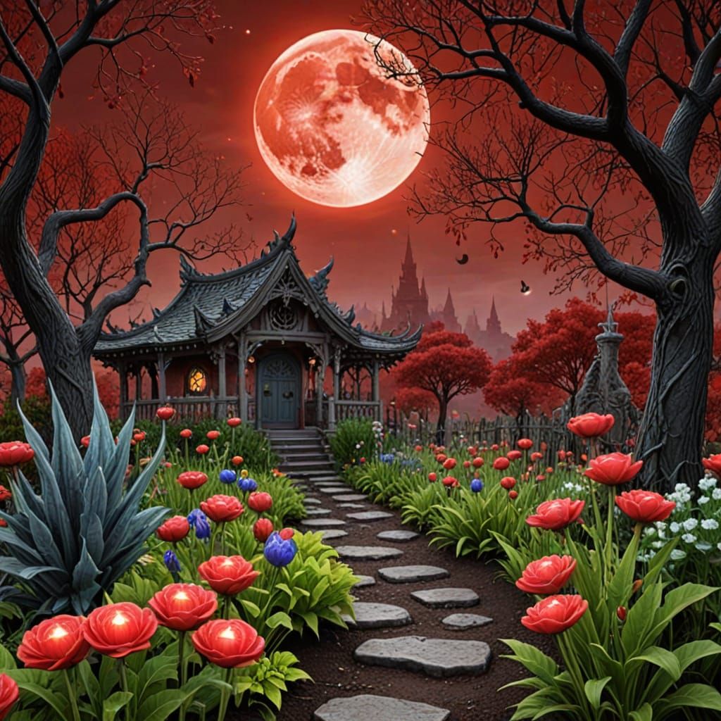 Poisonous Magical Garden Under Blood Moon