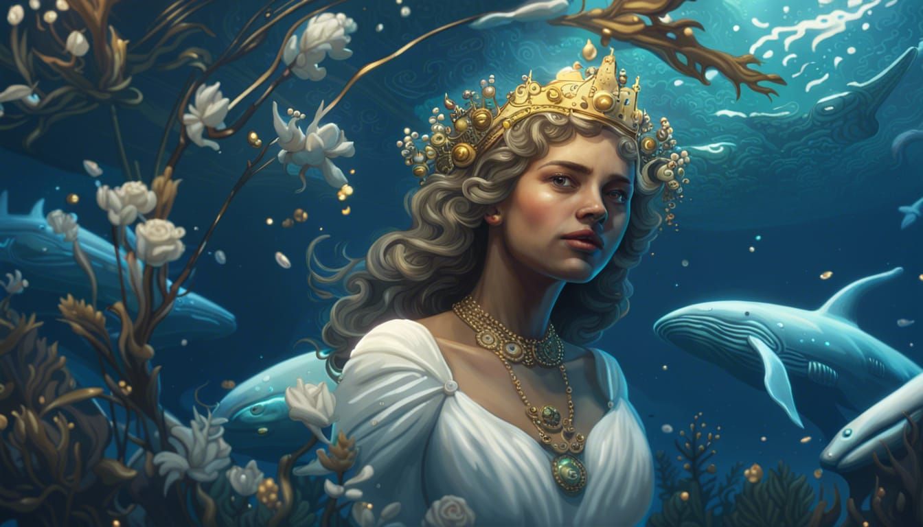 Underwater Dreamscape with Whales in Dark Fantasy Style