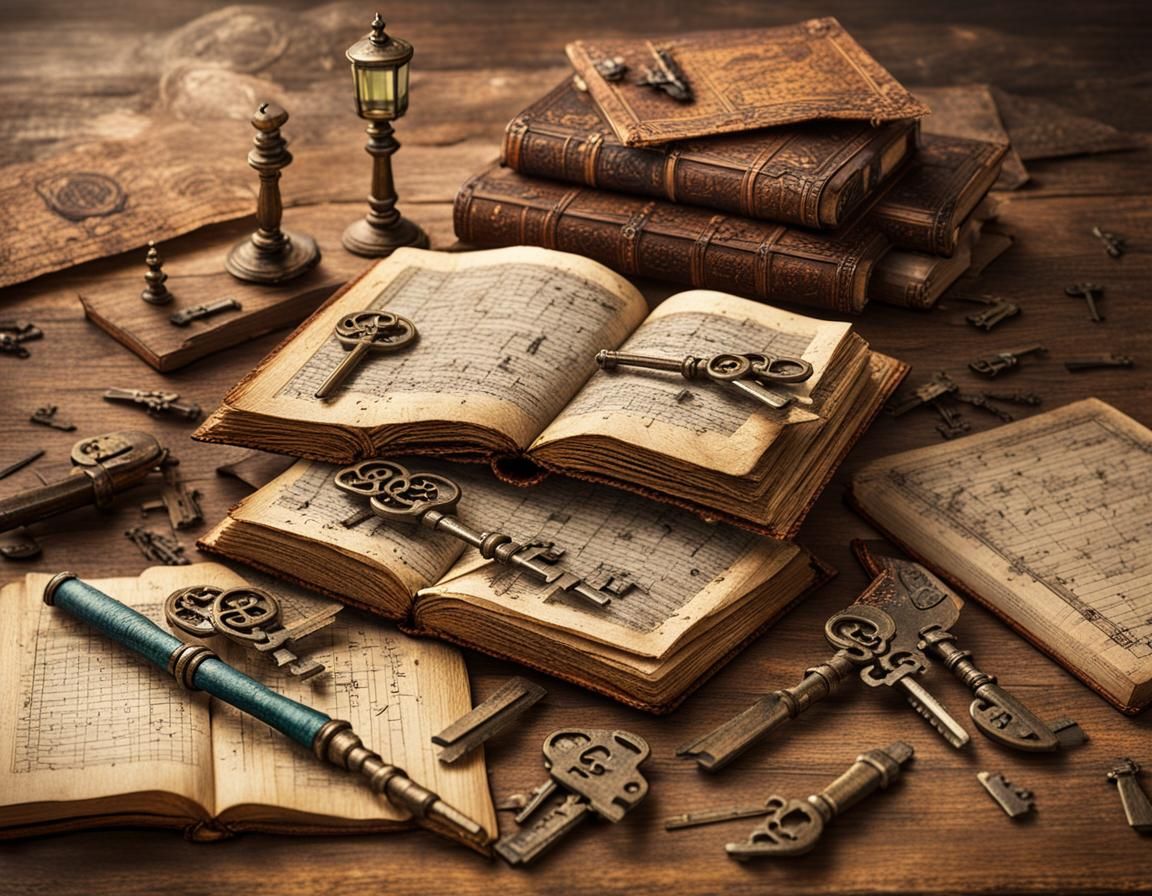 Detailed Image of Open Book with Keys in Monge Style