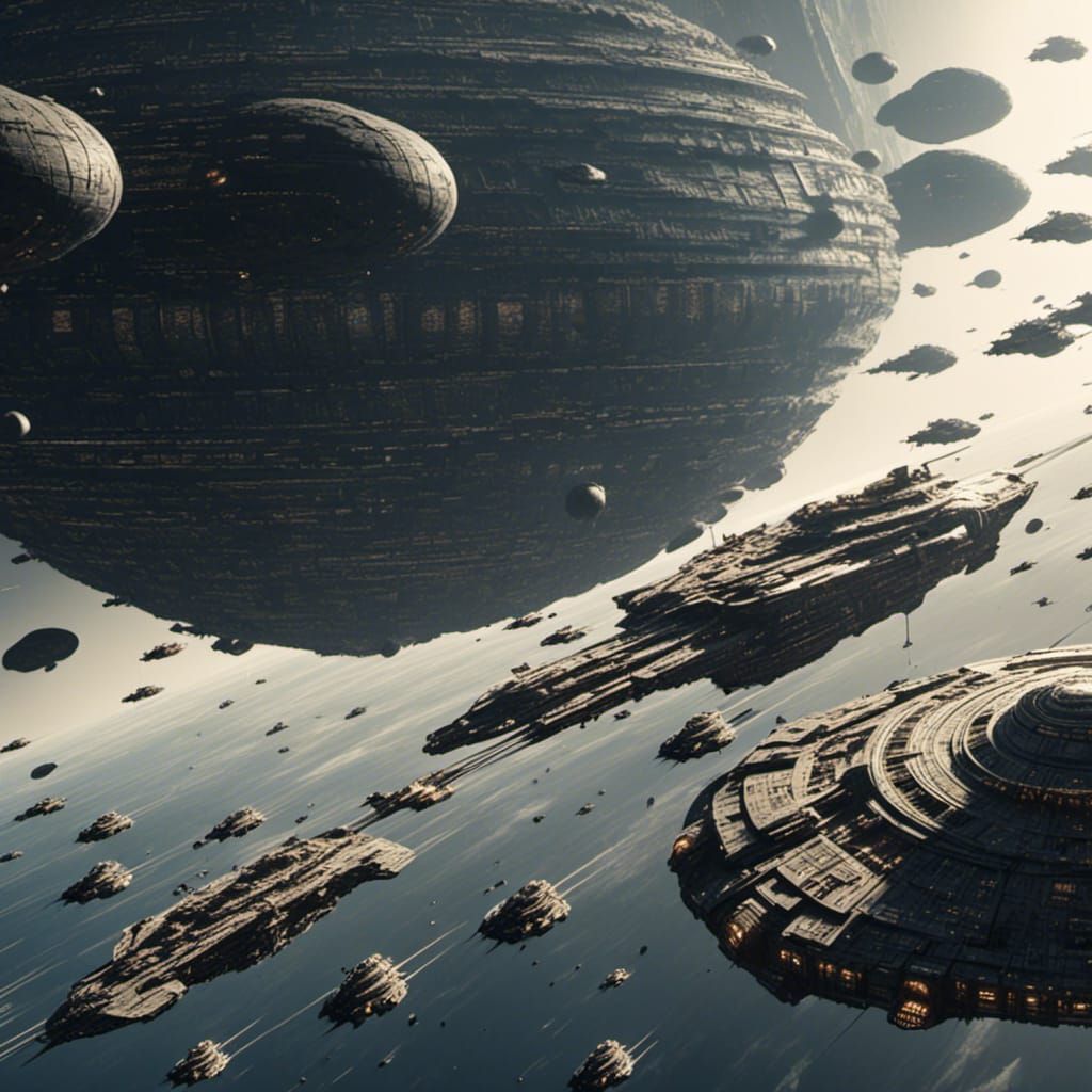 Spaceship Fleet Exploring New Planet as Digital Art