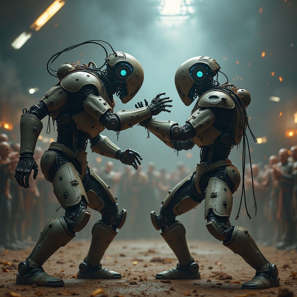 Androids Battle in Ruined Arena