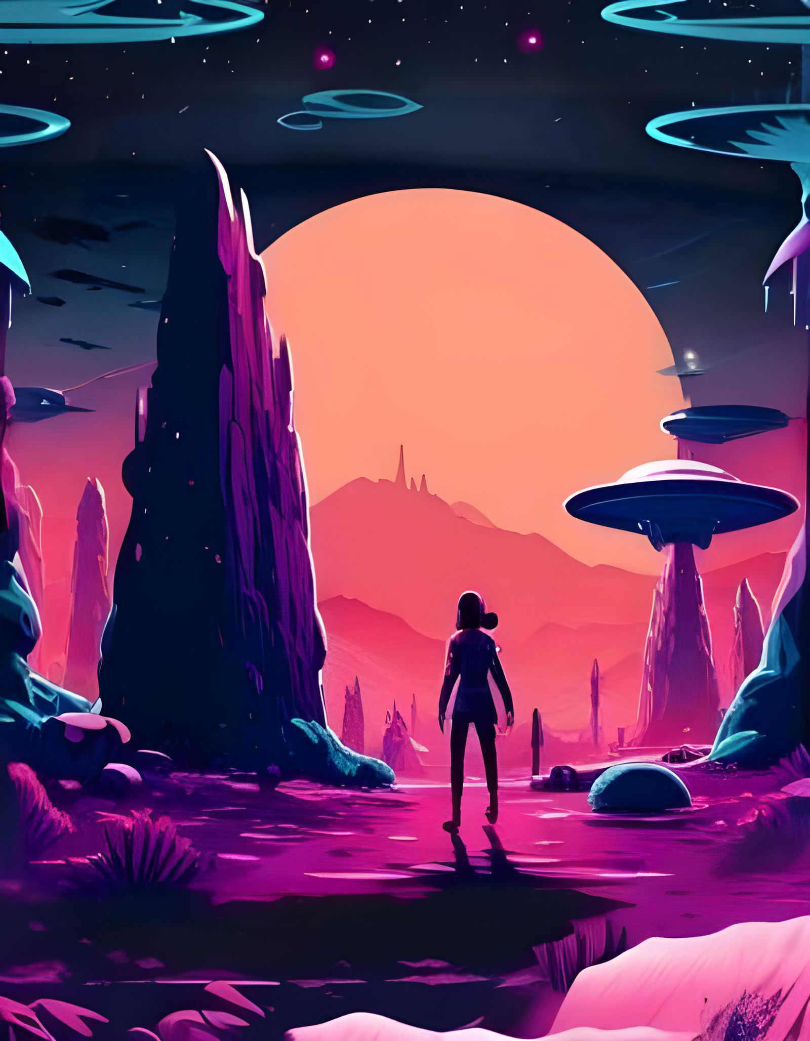 Retrofuturistic Spacewoman Tourism Poster in Atompunk Style