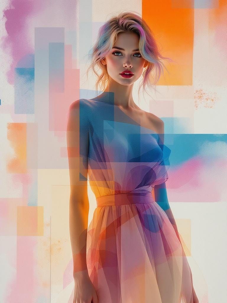 Pin-Up Woman in Abstract Expressionist Style