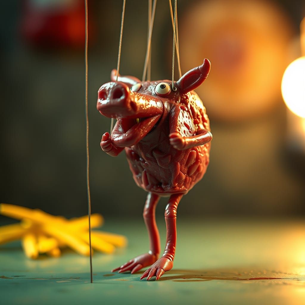 Surreal Meat Puppet in Photorealistic Oil Painting Style