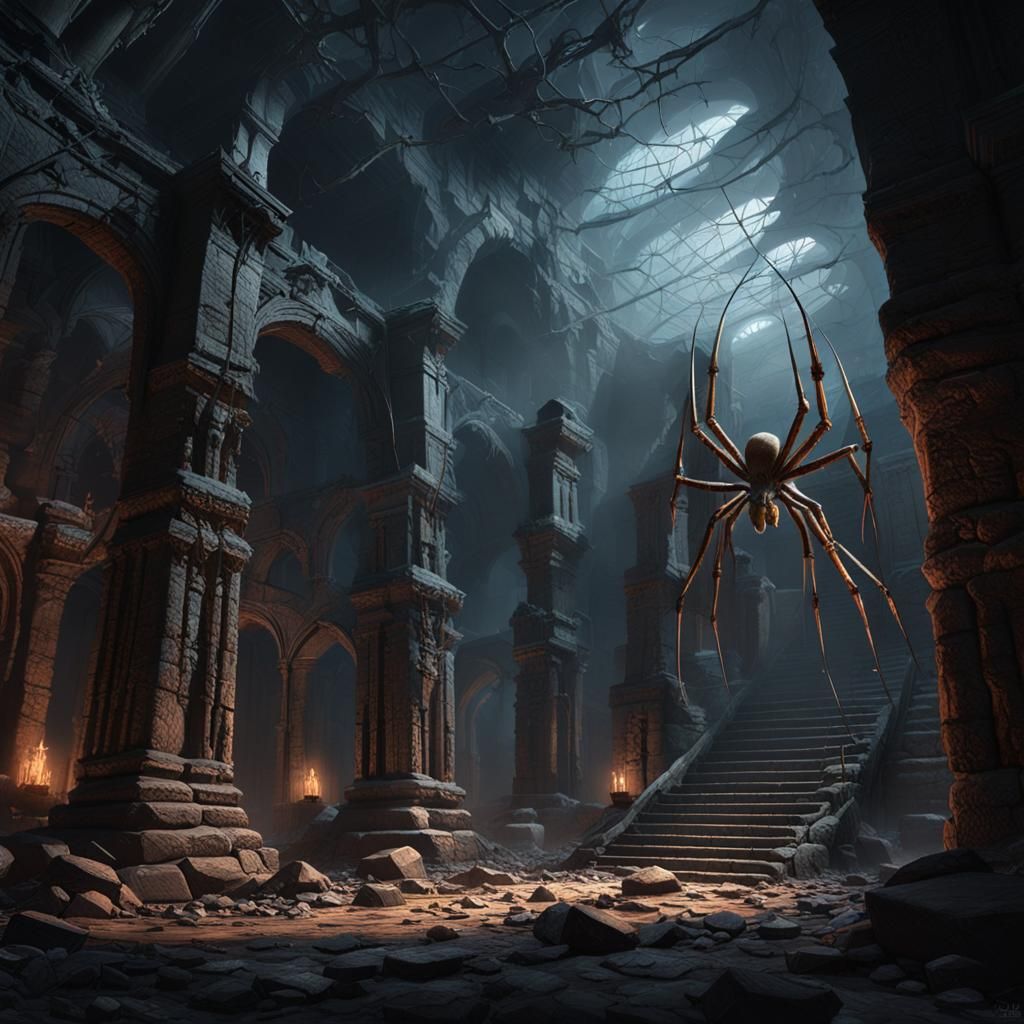 Giant Spider Lair in Ancient Temple Ruins