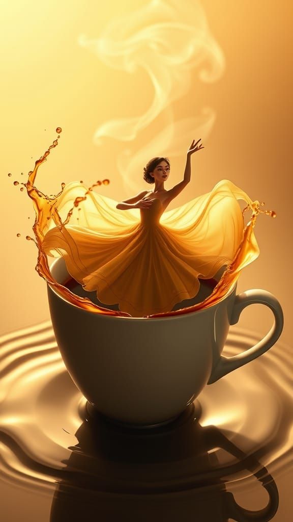 Ballerina Emerges from Coffee in Surreal Slow-Motion Animati...
