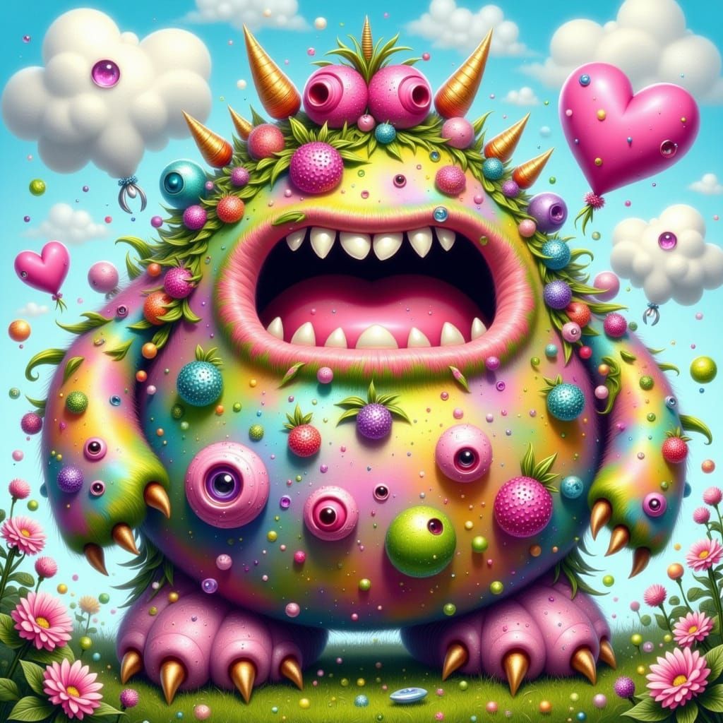 Whimsical Rainbow Gingham Fae in a Sunny Arcadian Landscape