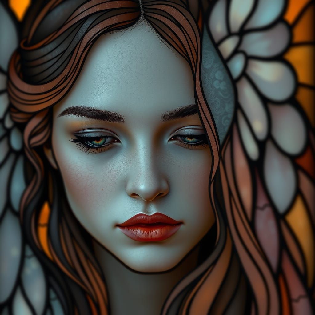 Woman's Face in Angel-Forged Stained Glass Style