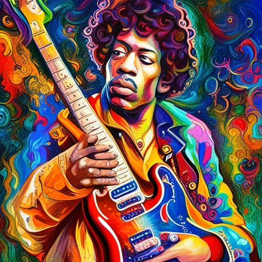 Jimi Hendrix Guitar Masterpiece in Abstract Graffiti Style