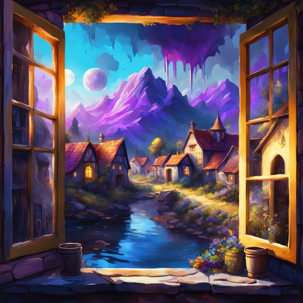Village View: A Gouache Digital Matte Painting