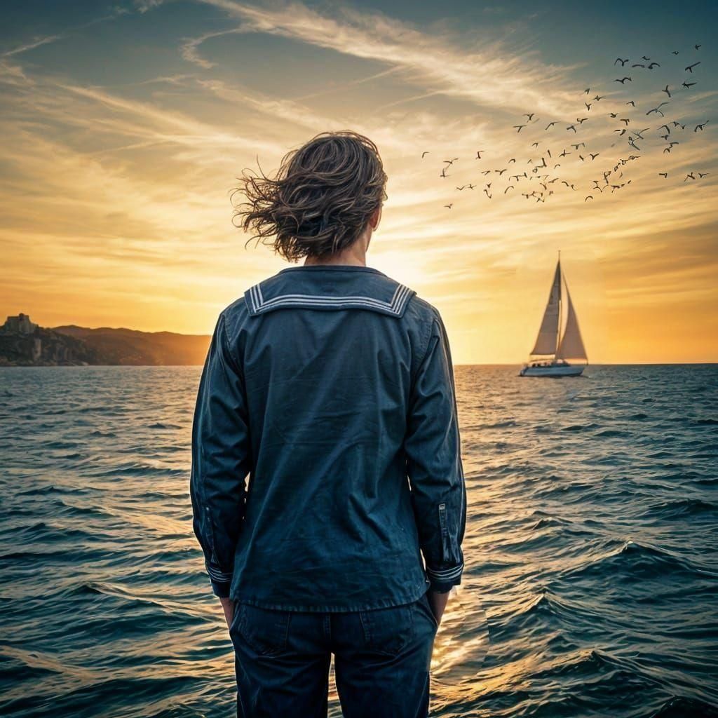 Romantic Sailboat Scene in Pastel Colors