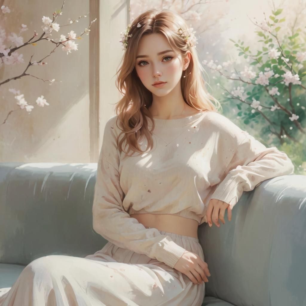 Elegant European Girl in Anime Style