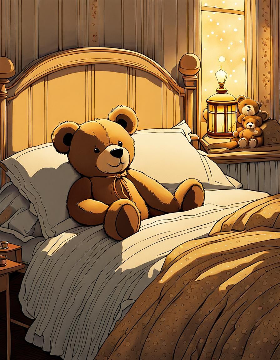 Teddy Bear Ready for Bed in Golden Hour