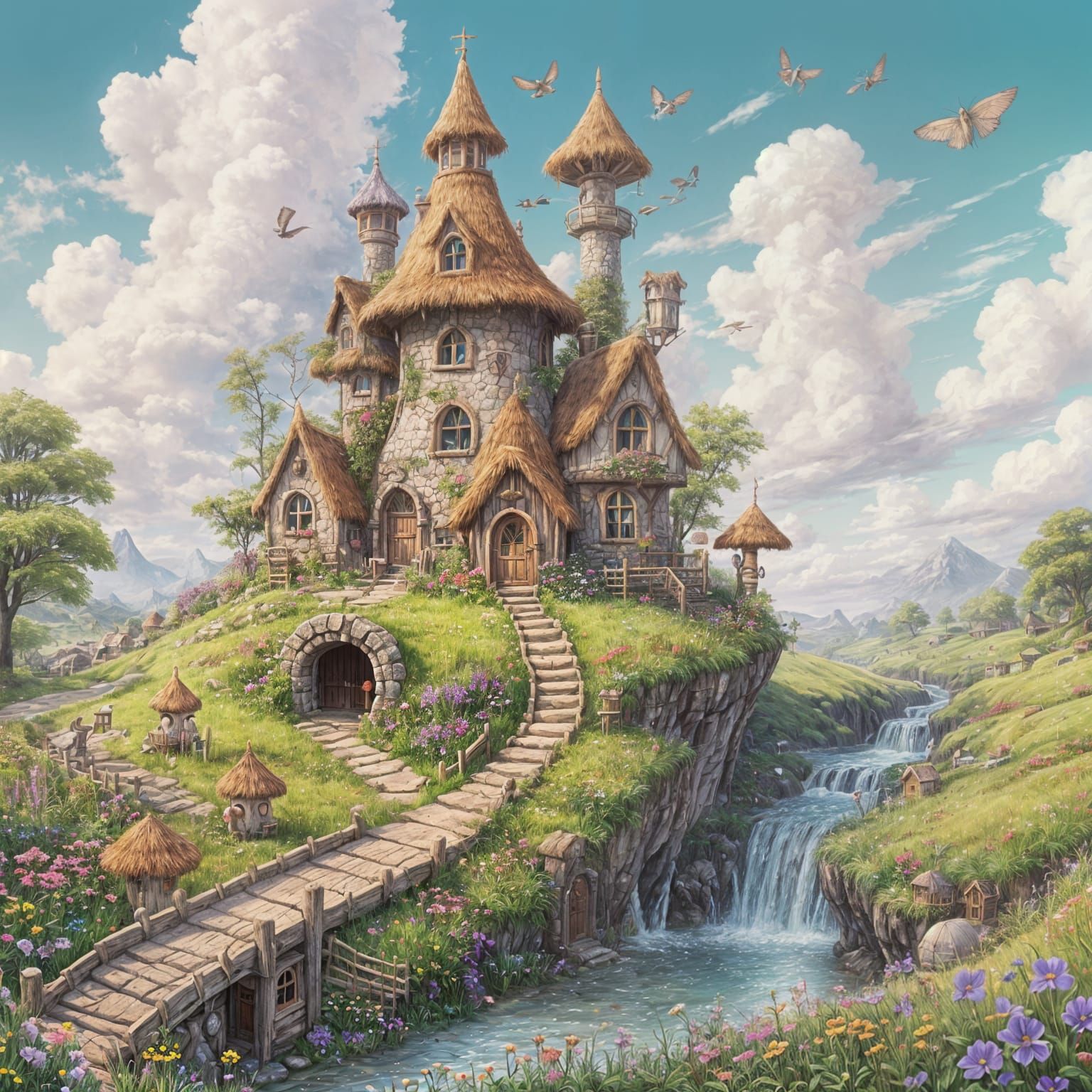 Whimsical Gnome Village in Pastel Hues