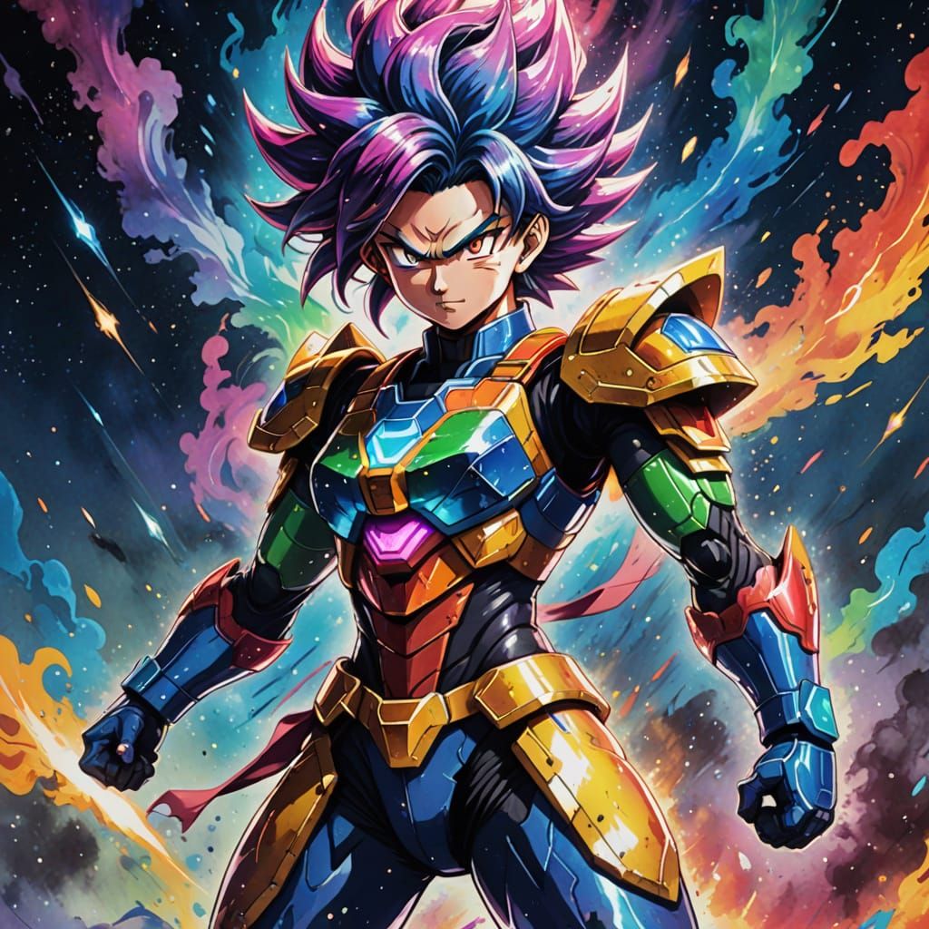 Saiyan Goddess of Justice in Vibrant Watercolor