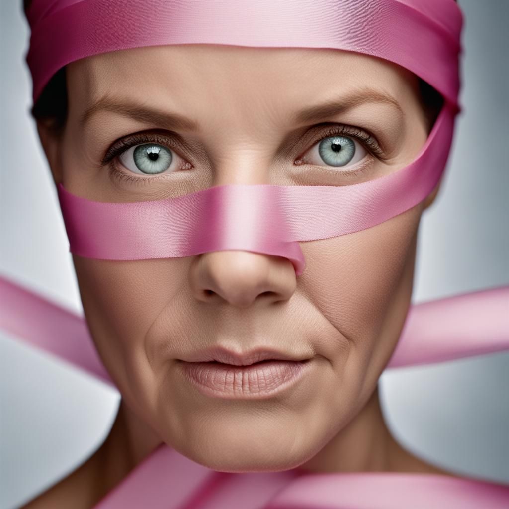 Breast Cancer Awareness Portrait with Pink Ribbon