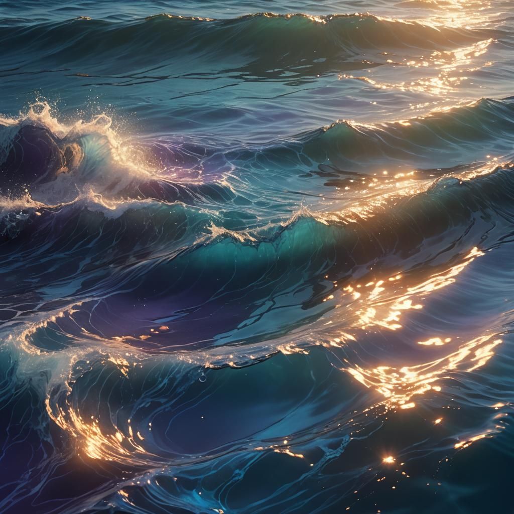 Ethereal Blue Being at Iridescent Ocean Edge