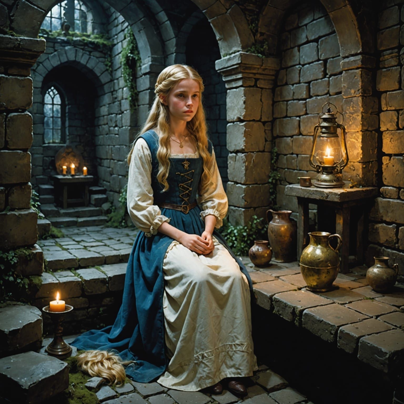 Princess in a Dark Dungeon, Surrounded by Devoted Wolf