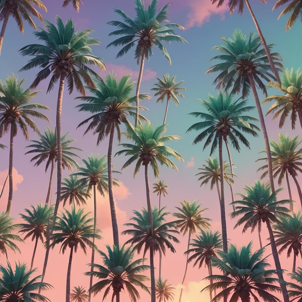 Palm Trees in Pastel Colors as 3D Digital Art