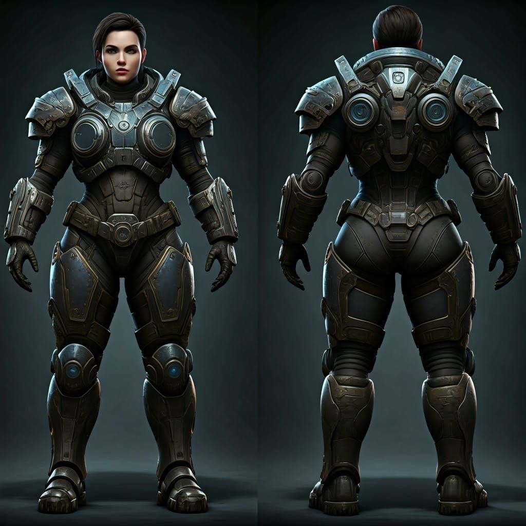 Female Warrior in Futuristic Gears of War Armor