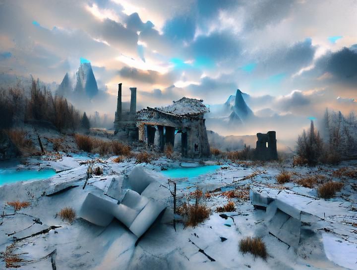 Icy Abandoned Ruins: Matte Painting Landscape