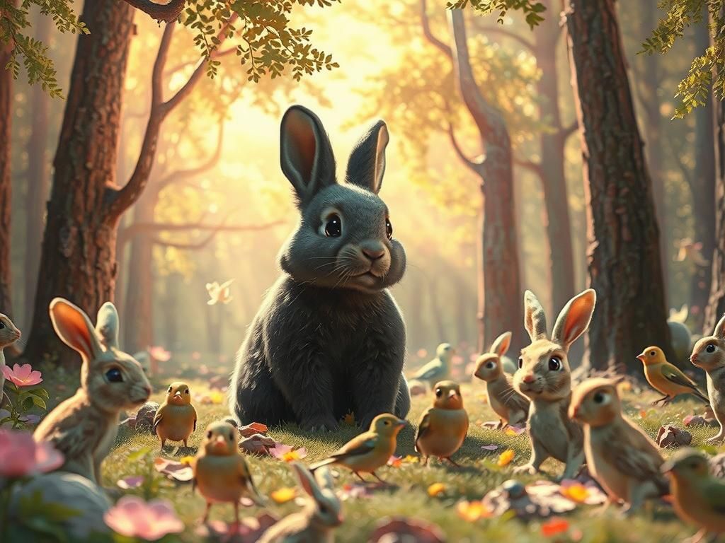 Whimsical Forest Scene with Bunnies in Lenticular 3D