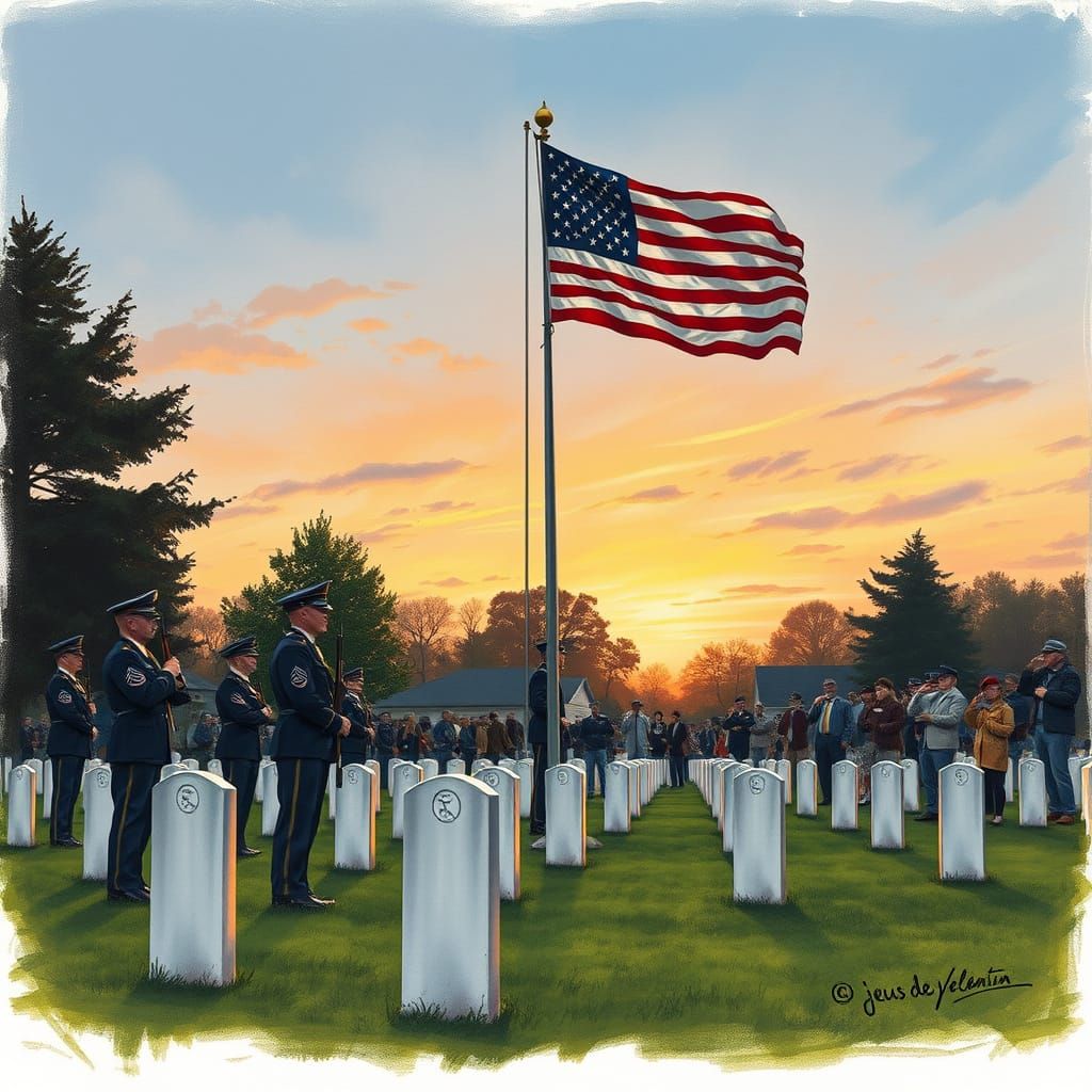 Solemn Military Cemetery Scene at Dusk