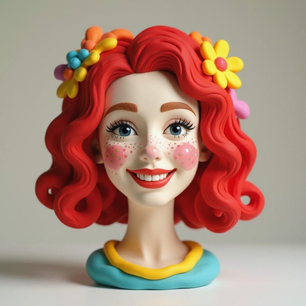 Surreal Woman's Face Sculpted from Colorful Clay