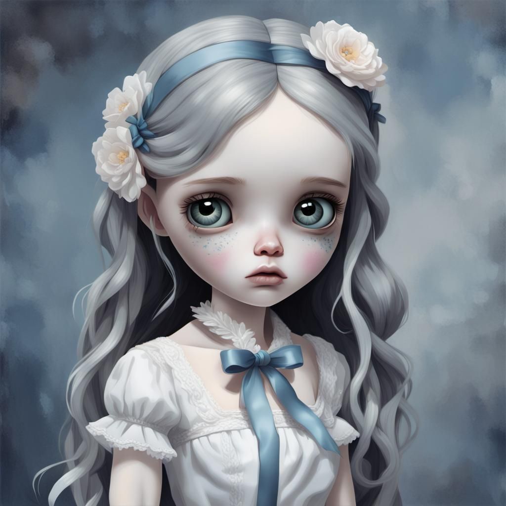 Sad Blythe Doll Illustration in Hyperrealistic Style