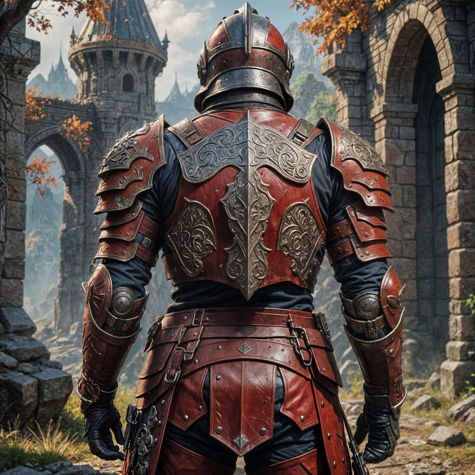 Soldier in Red Armor: Detailed Matte Painting