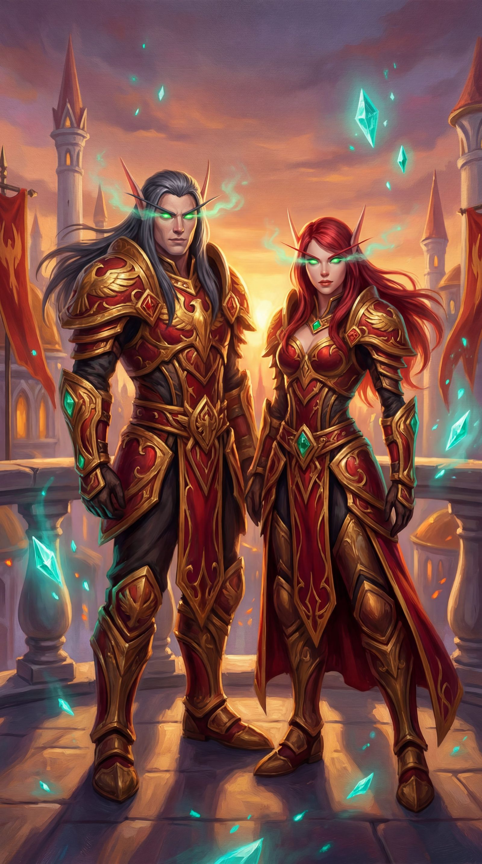 Blood Elves in Ornate Phoenix Armor at Sunset