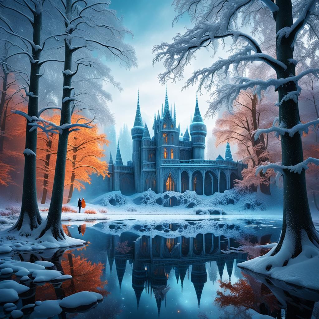 Mystical Forest: Ice Palace in Winter, Digital Art