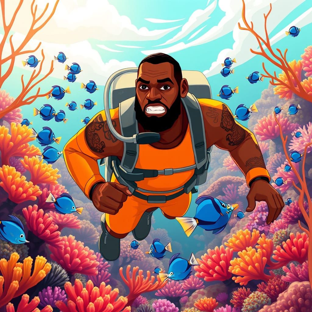 Lebron James Exploring Vibrant Coral Reef in Pixar-Inspired ...