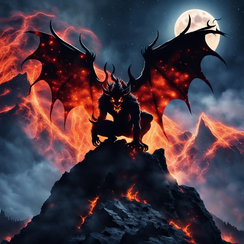 Fiery Demon on Mountaintop in Abstract Expressionism