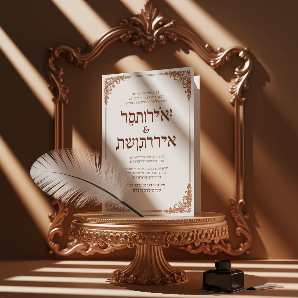 Luxurious 3D Wedding Invitation with Hebrew Calligraphy