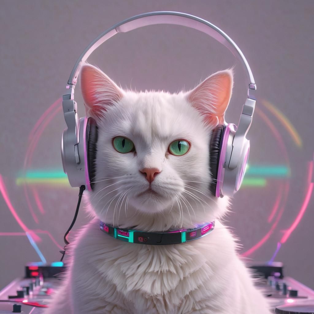 Neon Cat DJ at Music Festival in Digital Art