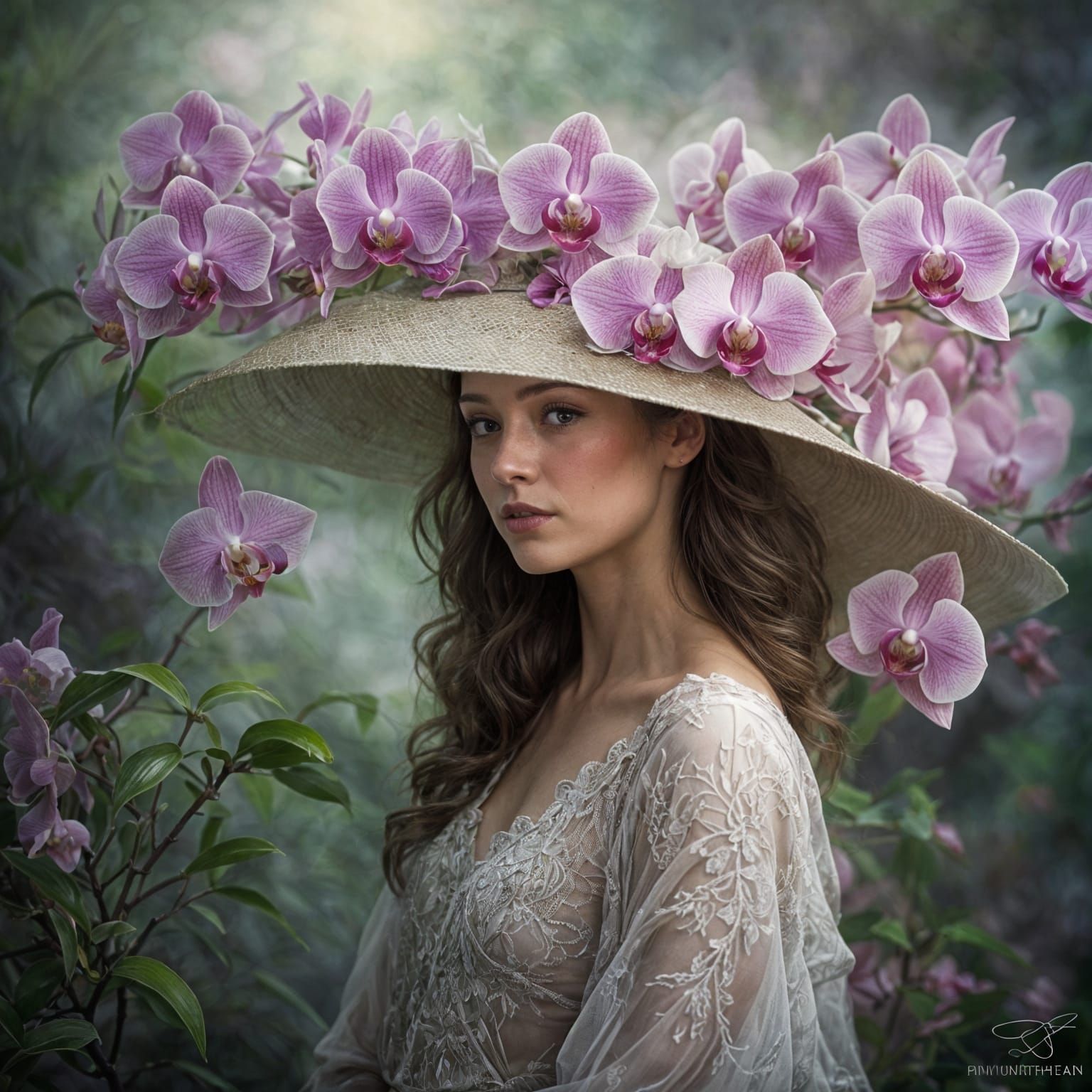 Woman with Vibrant Orchid Bush Hat