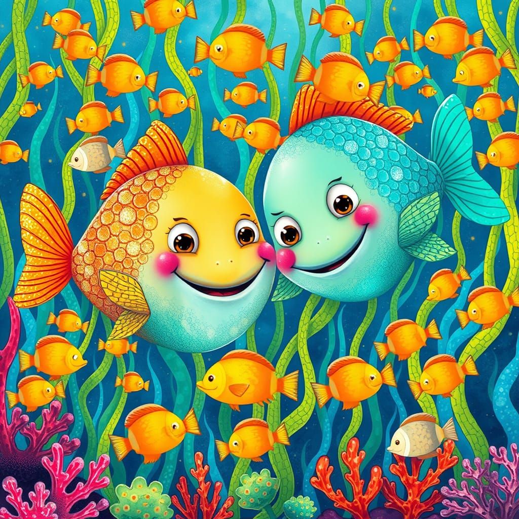 Vibrant Fish Friends in a Whimsical Aquatic Wonderland