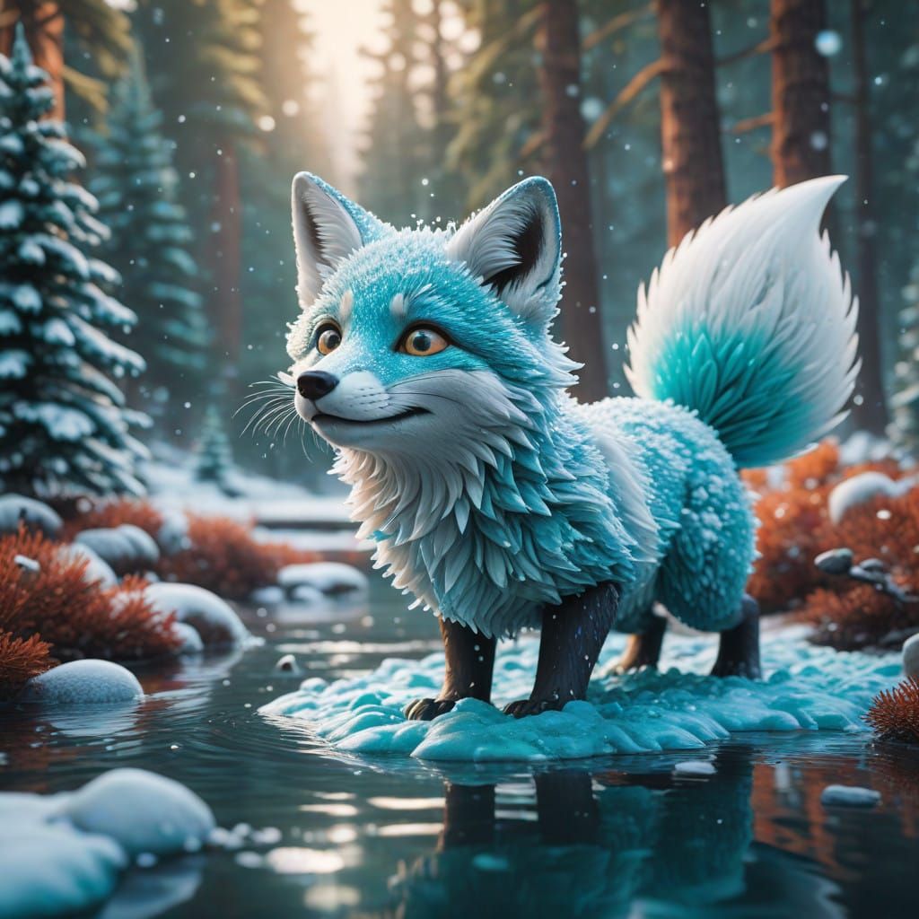 Turquoise Crystal Fox Leaps into Frosty Wonderland