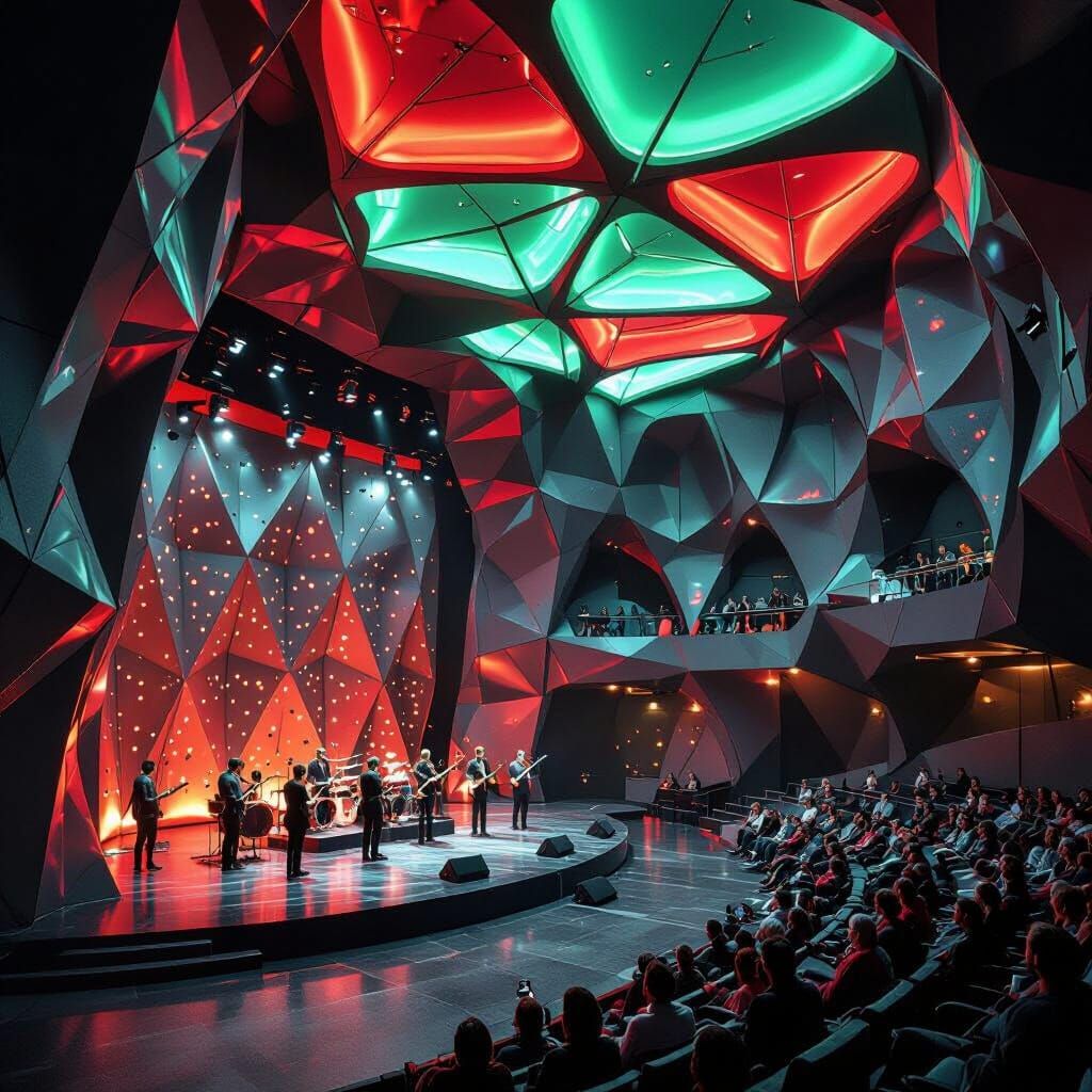 Futuristic Auditorium with Waved Plastic Panels and Organic ...