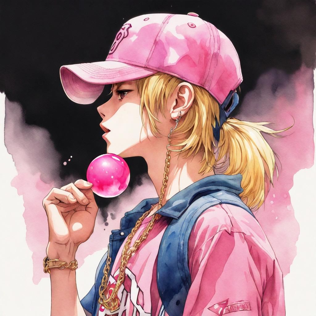 Teenage 90s Anime Style Watercolor Portrait