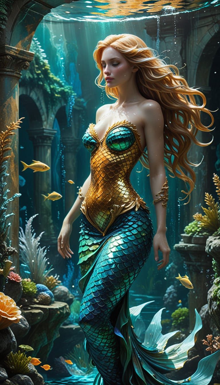 Hyperrealistic Mermaid Oil Painting in Impasto Style