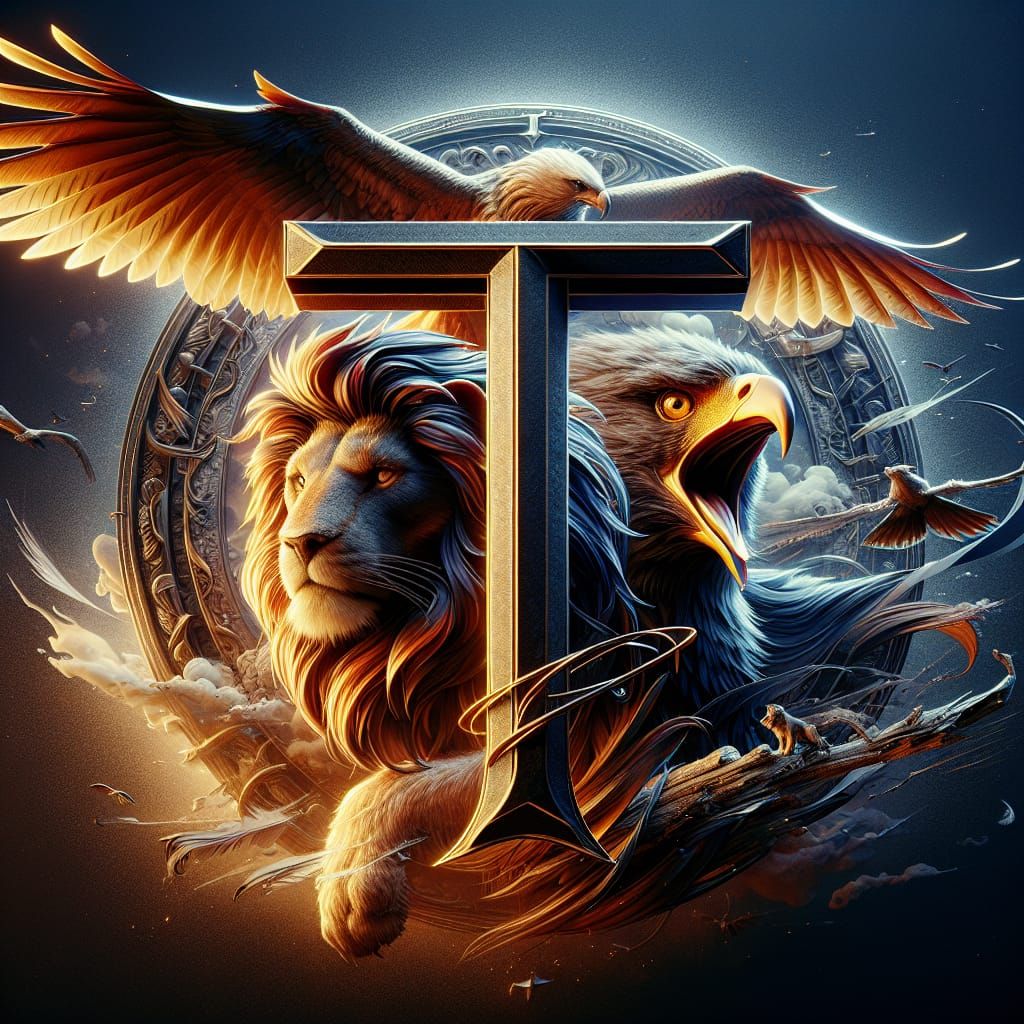 Majestic Lion and Hawk Letter T Design