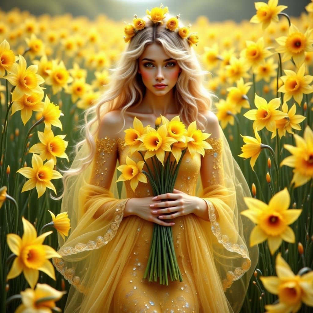 Young Woman in a Daffodil Garden